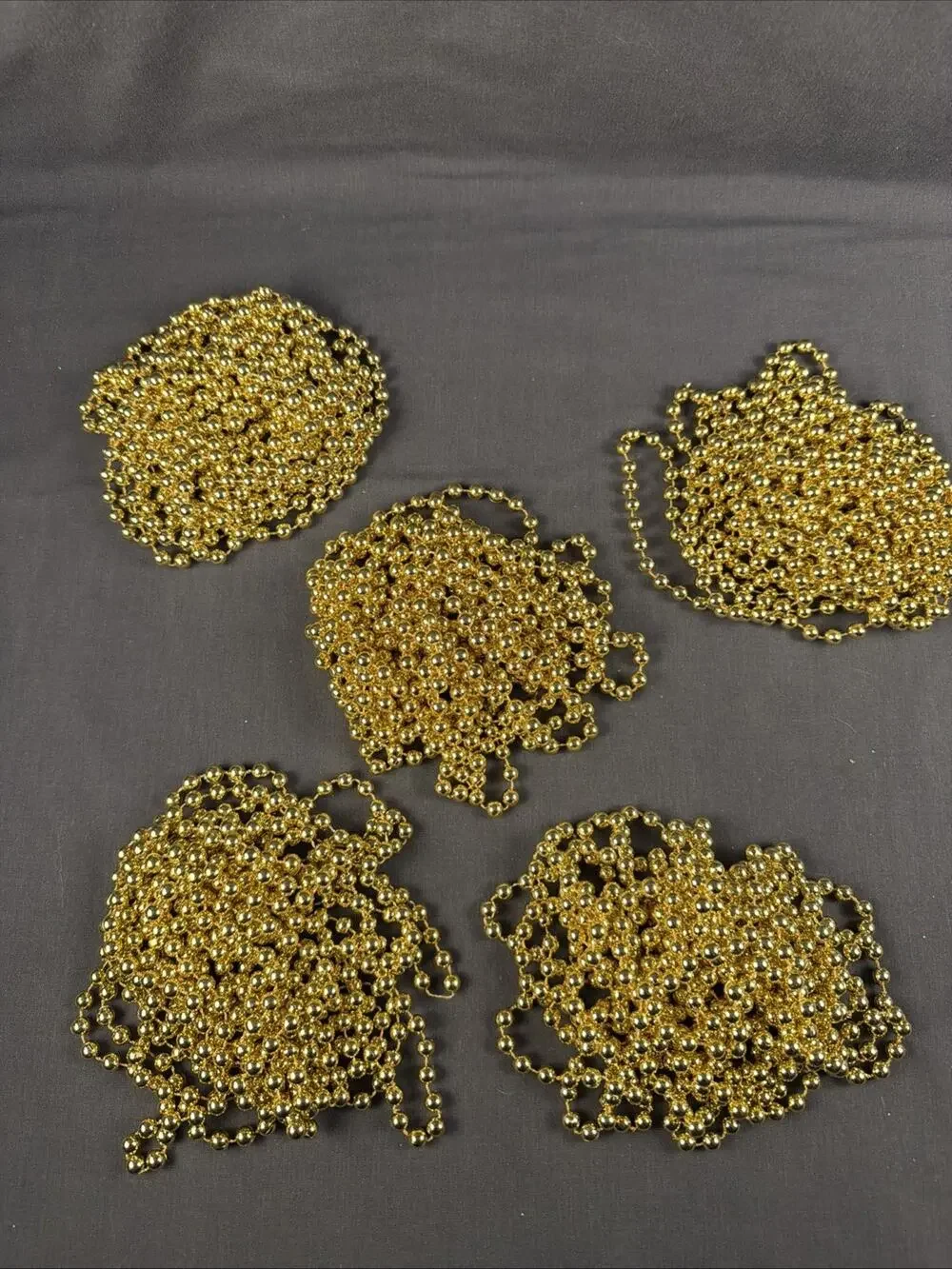5 Strands Vintage Gold Bead Christmas Tree Garland about 18 Feet Each/ 90 Total